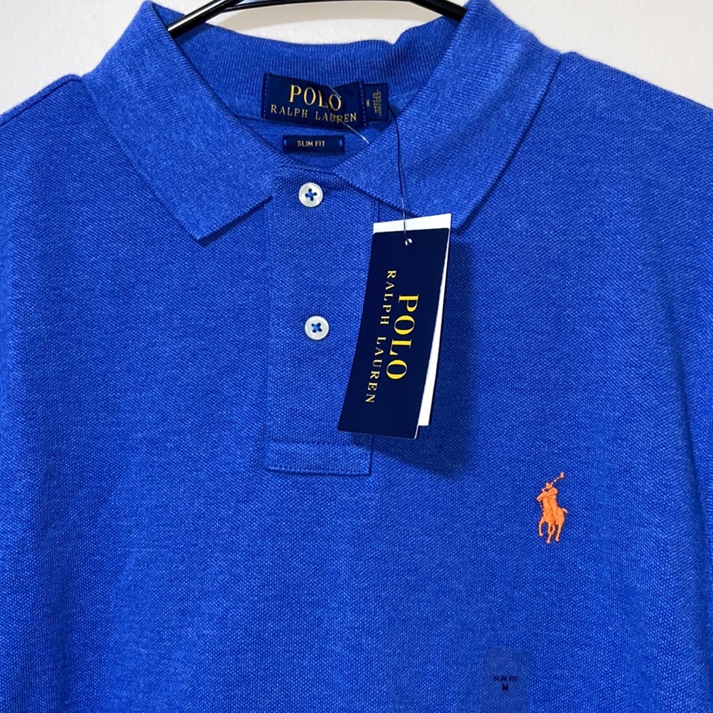 NWT✨Polo Ralph Lauren Blue Polo Slim Orange Logo